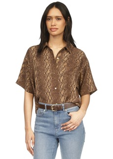 Michael Michael Kors Women's Snakeskin-Print Pleated-Back Shirt - Chocolate