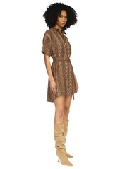 Michael Michael Kors Women's Snakeskin-Print Pleated-Back Shirtdress - Chocolate