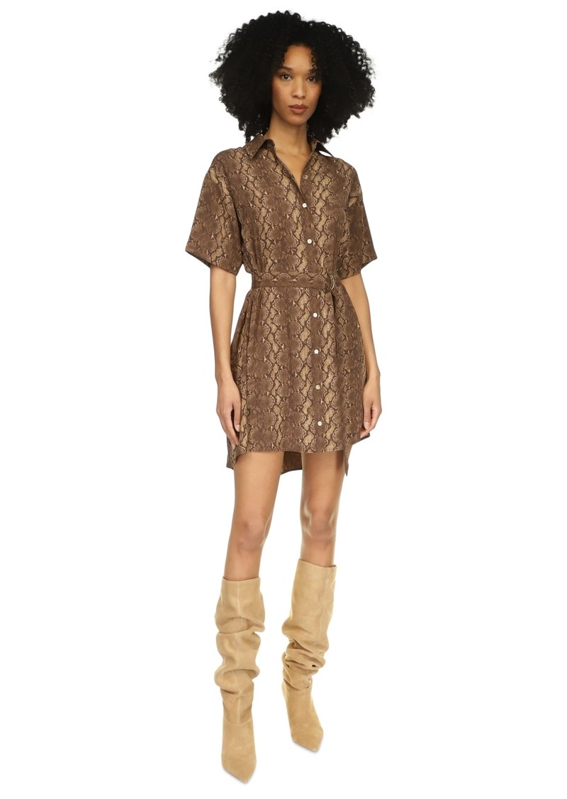 Michael Michael Kors Women's Snakeskin-Print Pleated-Back Shirtdress - Chocolate