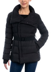 Michael Michael Kors Women's Stretch Asymmetrical Belted Down Puffer Coat - Black
