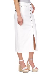Michael Michael Kors Women's Stretch-Denim Button Midi Skirt - Optic White