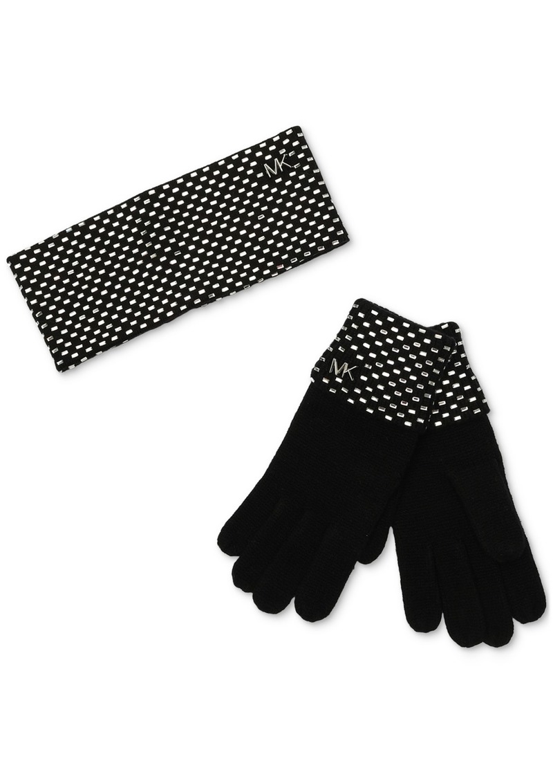 Michael Michael Kors Women's Studded Gloves & Headband Set - Black