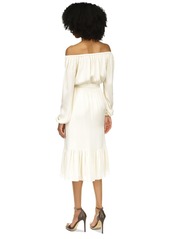 Michael Michael Kors Women's Tie-Waist Off-The-Shoulder Midi Dress - Bone