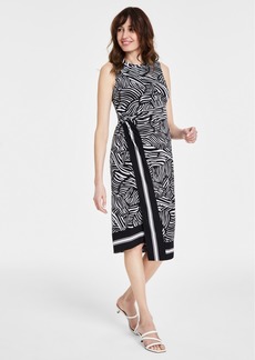 Michael Michael Kors Women's Zebra-Print Faux Wrap Midi Dress - Black/White