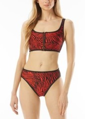 Michael Michael Kors Womens Zip Front Bikini Top High Leg Bikini Bottoms