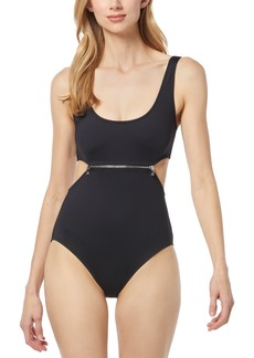 Michael Michael Kors Women's Zip-Trim Cutout One-Piece Swimsuit - Black