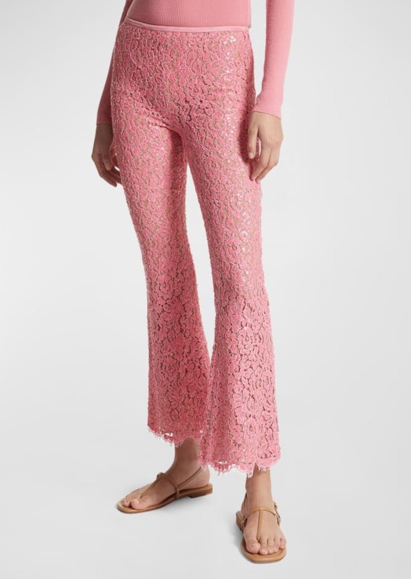 Michael Kors Mid-Rise Sequined Floral Lace Bootcut-Leg Cropped Pants