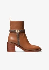 Michael Kors Mindy Leather and Signature Logo Trim Ankle Boot