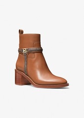 Michael Kors Mindy Leather and Signature Logo Trim Ankle Boot