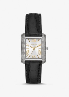 Michael Kors Mini Emery Pavé Silver-Tone and Crocodile Embossed Leather Watch