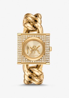 Michael Kors Mini Lock Pavé Gold-Tone Chain Watch