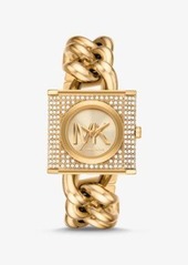 Michael Kors Mini Lock Pavé Gold-Tone Chain Watch