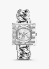 Michael Kors Mini Lock Pavé Silver-Tone Chain Watch