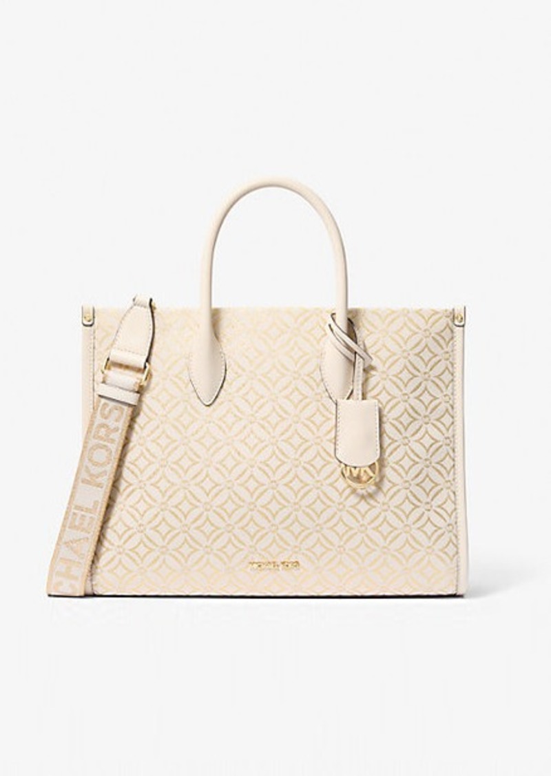 Michael Kors Mirella Medium Metallic Logo Jacquard Tote Bag