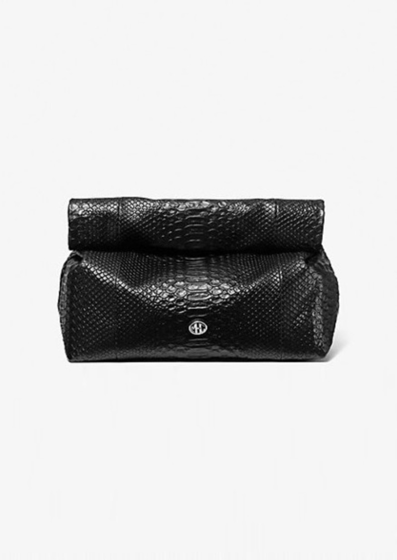 Michael Kors Monogramme Medium Python Embossed Leather Lunch Box Clutch