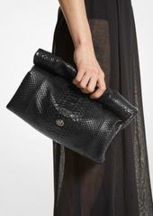 Michael Kors Monogramme Medium Python Embossed Leather Lunch Box Clutch