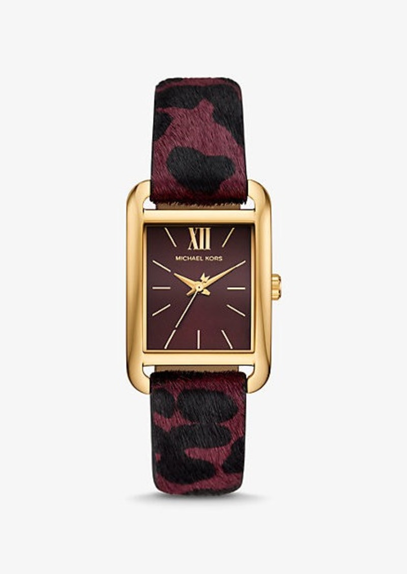 Michael Kors Monroe Gold-Tone and Leopard Print Calf Hair Watch