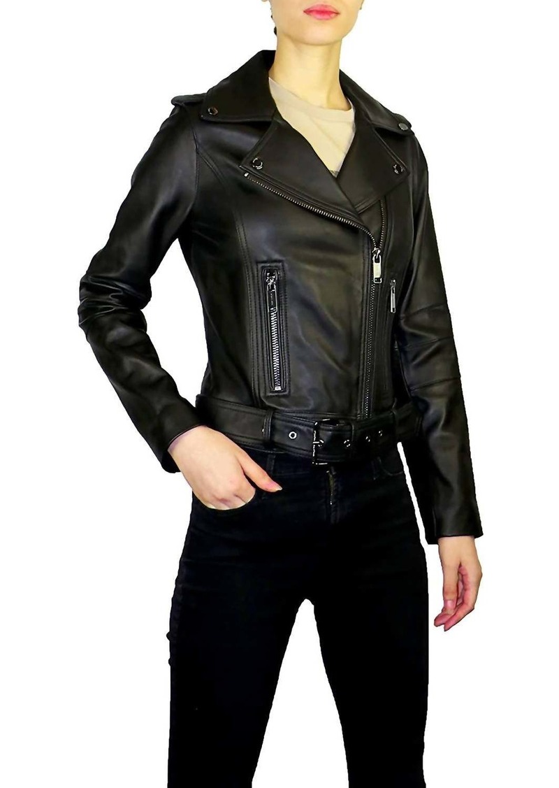 Michael Kors Outerwear Asymmetrical Zip Belted Short Leather Jacket In Black