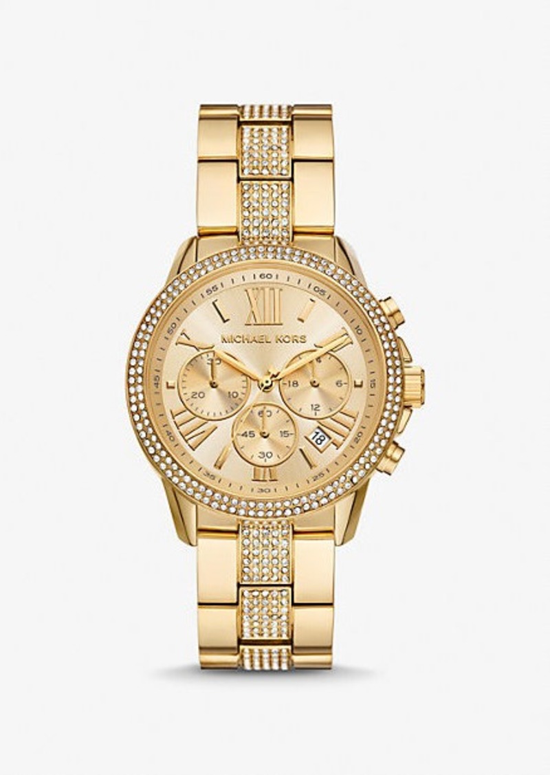 Michael Kors Oversized Brynn Pavé Gold-Tone Watch