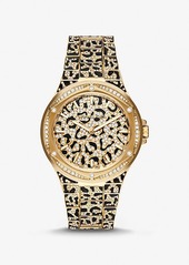 Michael Kors Oversized Lennox Animal Pavé Gold-Tone Watch