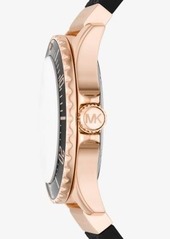 Michael Kors Oversized Slim Everest Pavé Rose-Gold Tone and Embossed Silicone Watch