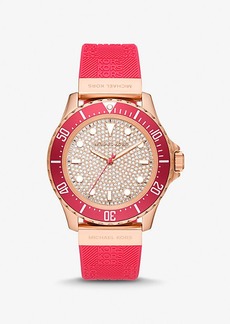 Michael Kors Oversized Slim Everest Pavé Rose-Gold Tone and Embossed Silicone Watch