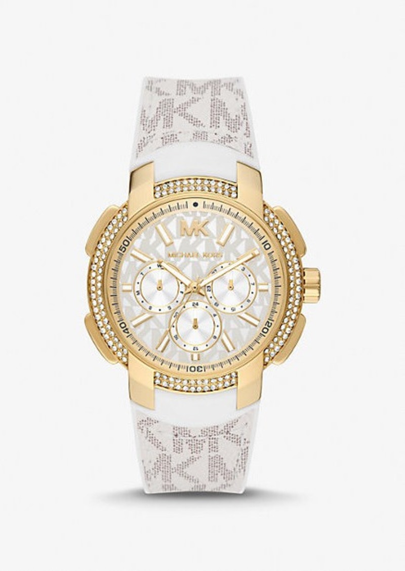 Michael Kors Oversized Sydney Pavé Gold-Tone and Logo Watch