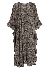 Michael Kors Paisley Ruffle Silk Poncho Dress