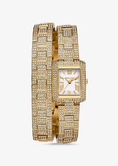 Michael Kors Petite Emery Pavé Gold-Tone Double Wrap Watch