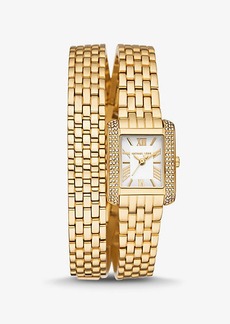 Michael Kors Petite Emery Pavé Gold-Tone Double Wrap Watch