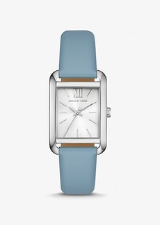 Michael Kors Petite Monroe Silver-Tone and Leather Watch
