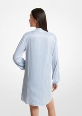 Michael Kors Pinstriped Satin Belted Shirtdress