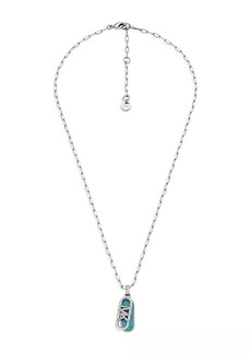 Michael Kors Platinum-Plated, Cubic Zirconia & Enamel Empire Logo Pendant Necklace
