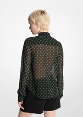 Michael Kors Polka Dot Georgette Tie-Neck Blouse