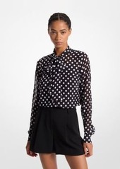 Michael Kors Polka Dot Georgette Tie-Neck Blouse