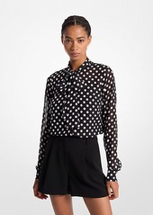 Michael Kors Polka Dot Georgette Tie-Neck Blouse