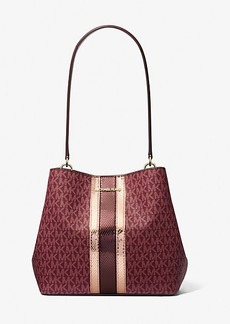 Michael Kors Pratt Medium Signature Logo and Metallic Shoulder Bag