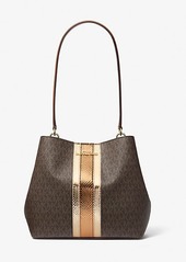 Michael Kors Pratt Medium Signature Logo and Metallic Shoulder Bag