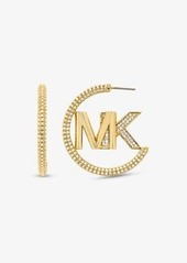 Michael Kors Precious Metal-Plated Brass Pavé Logo Hoop Earrings