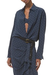 Michael Kors Printed Dolman Sleeve Button-Down Silk Shirt