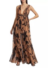 Michael Kors Printed Silk V-Neck Gown