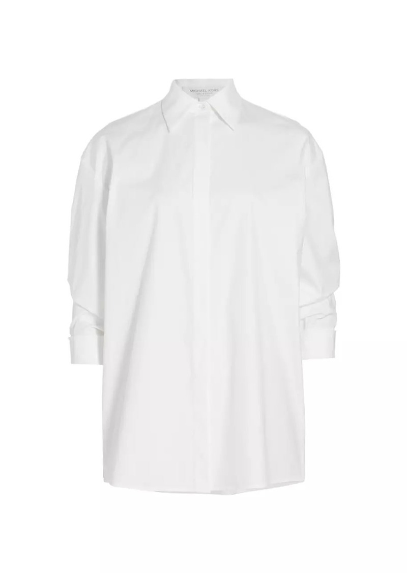 Michael Kors Pushed-Sleeve Cotton Shirt