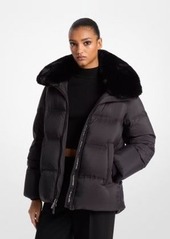 Michael Kors Quilted Puffer Jacket With Faux Fur Collar