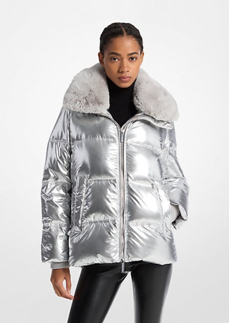 Michael Kors Quilted Puffer Jacket With Faux Fur Collar