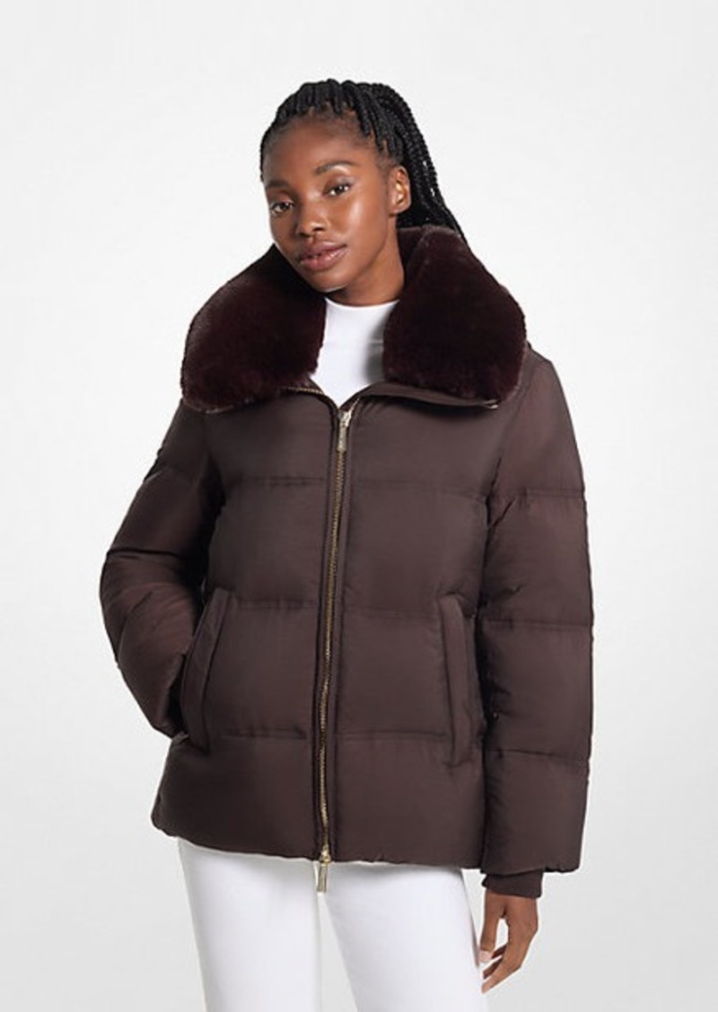 Michael Kors Quilted Puffer Jacket With Faux Fur Collar