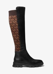Michael Kors Ridley Leather and Logo Jacquard Knee Boot