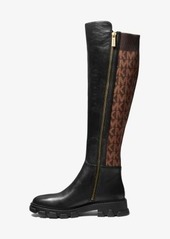 Michael Kors Ridley Leather and Logo Jacquard Knee Boot