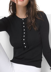 Michael Kors Ruffled Merino Pearly-Button Henley Sweater