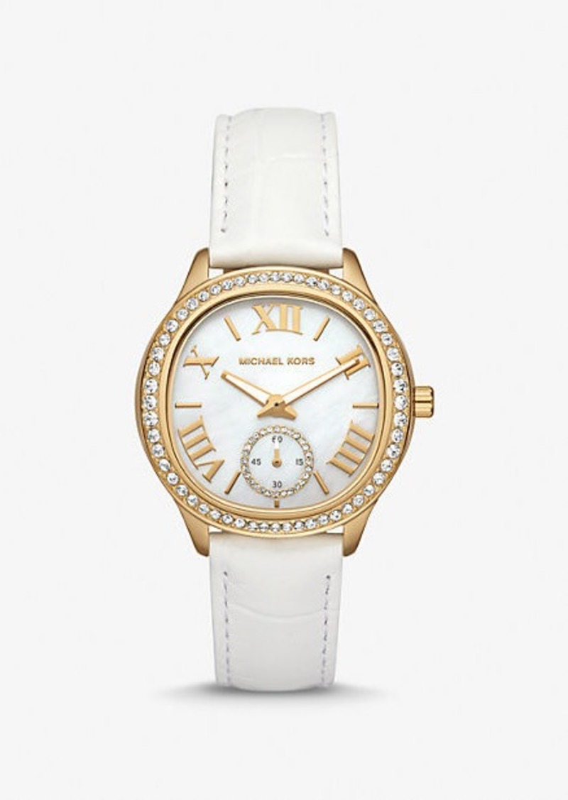 Michael Kors Sage Pavé Gold-Tone and Crocodile Embossed Leather Watch