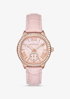 Michael Kors Sage Pavé Rose Gold-Tone and Crocodile Embossed Leather Watch